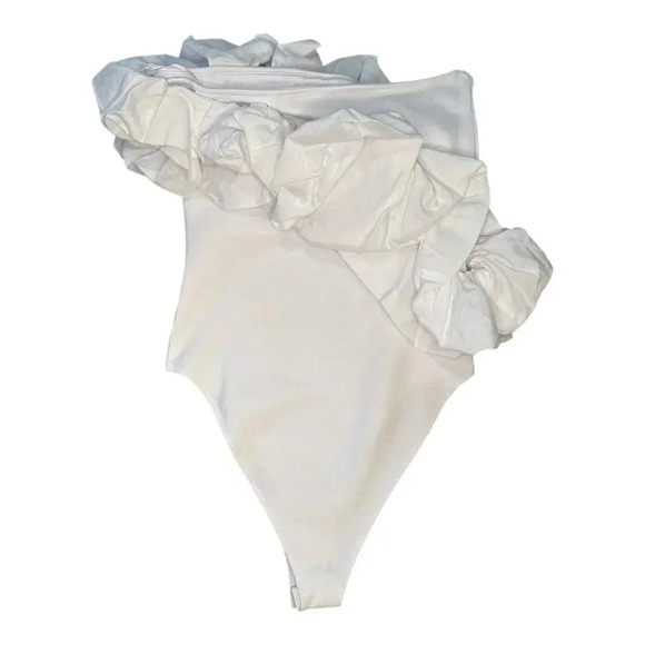 NEW ZARA Women’s‎ Large White Combination Ruffled Bodysuit NWT - Picture 3 of 6